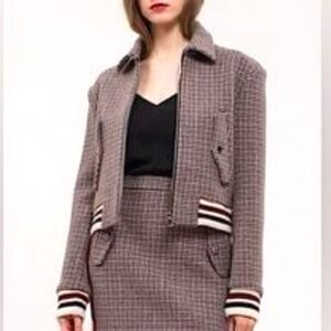 J.O.A. Checked Cropped Bomber Jacket NWOT XS